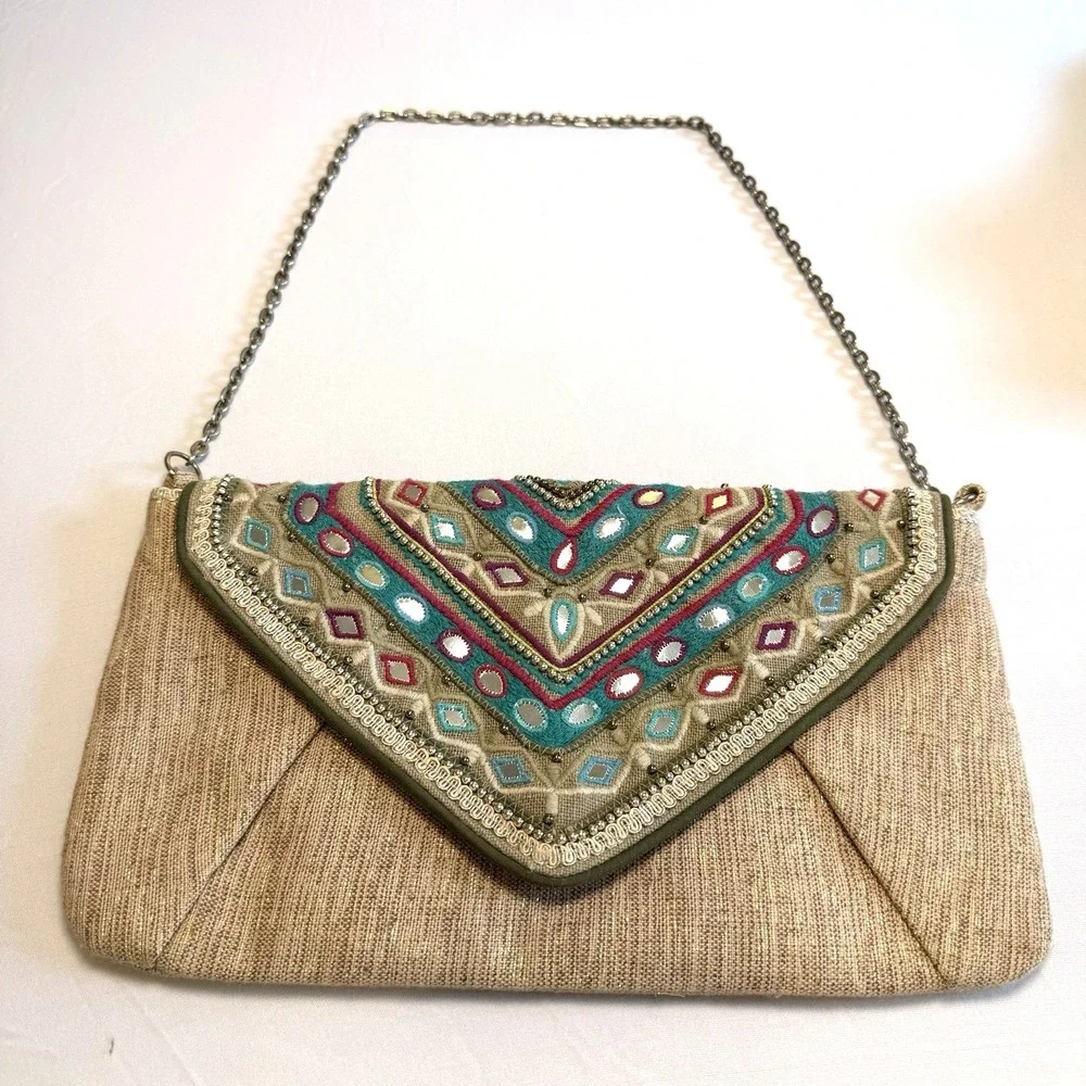 Boho Chic Linen Resort Vacation Mixed Media Clutch